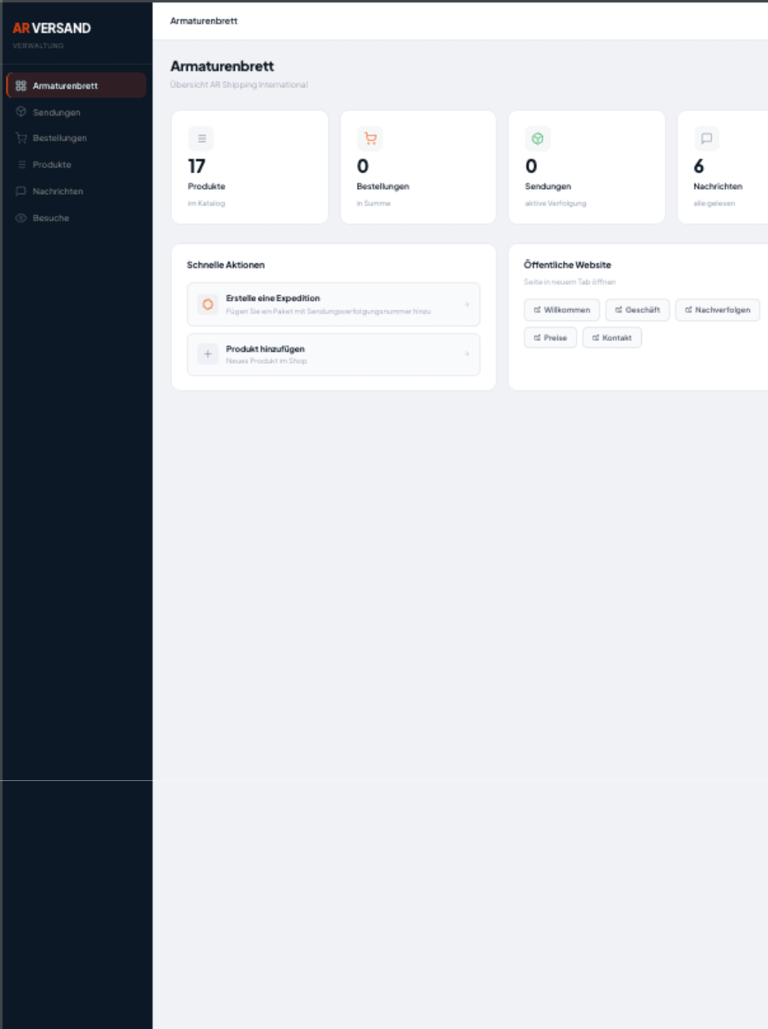 AR Shipping admin dashboard